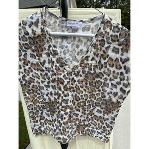 Michael Stars Leopard Animal Print Gauze Short Sleeve Top Blouse Shirt Small